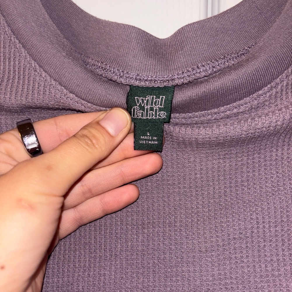 Wild Fable Cropped Waffle Knit Long -Sleeve Purple Top - Size Large - Picture 2 of 3